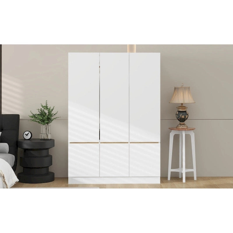 Freestanding Armoire Wardrobe Bedroom Clothing Storage Cabinet with Clothes Rail 6-Door Wooden Wardrobe Closet