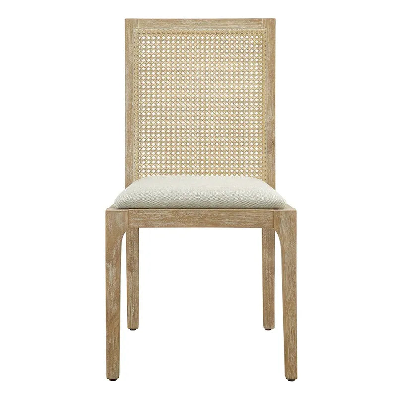 Rattan Hollow Backrest Upholstered Dining Chair Side Chair Set of 2