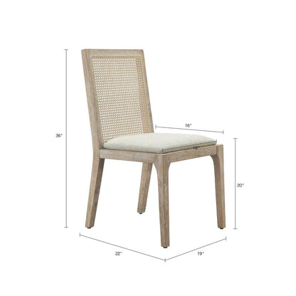 Rattan Hollow Backrest Upholstered Dining Chair Side Chair Set of 2