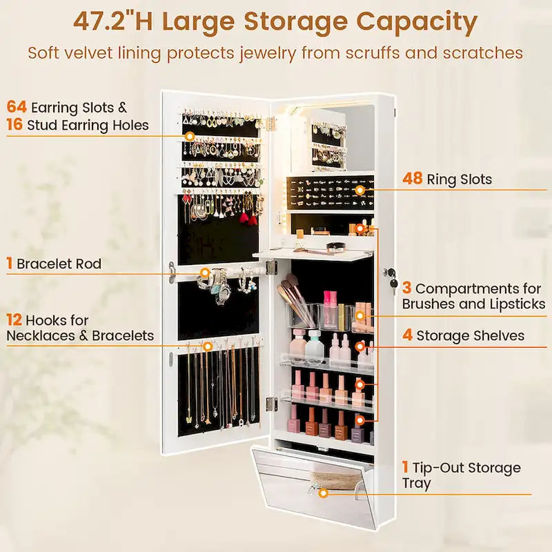 Gymax Wall Mounted Jewelry Cabinet Armoire Full-Length Mirror w/ LED