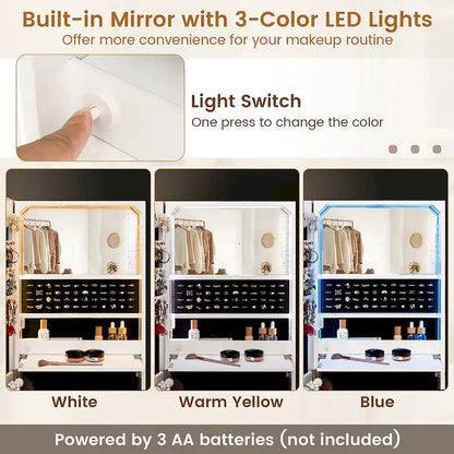 Gymax Wall Mounted Jewelry Cabinet Armoire Full-Length Mirror w/ LED