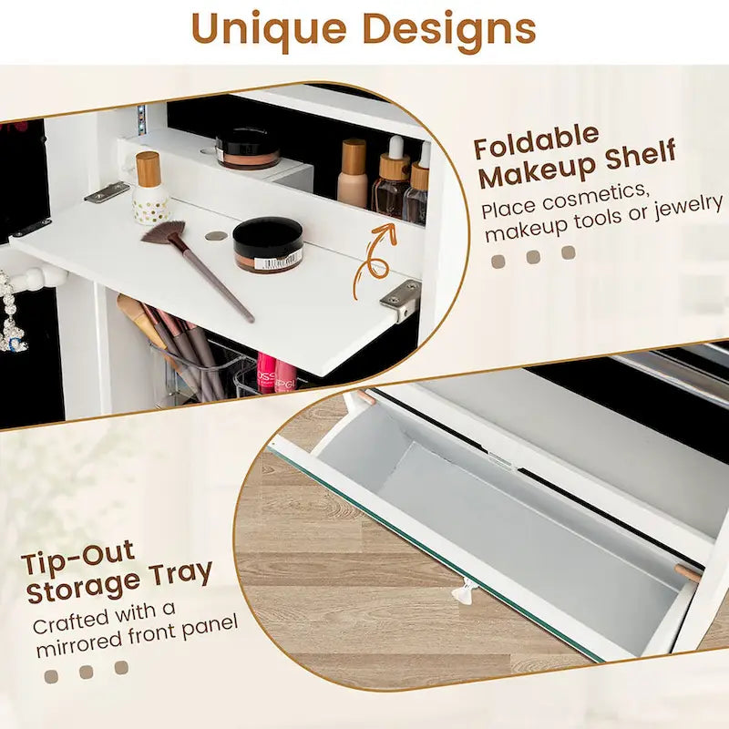 Gymax Wall Mounted Jewelry Cabinet Armoire Full-Length Mirror w/ LED