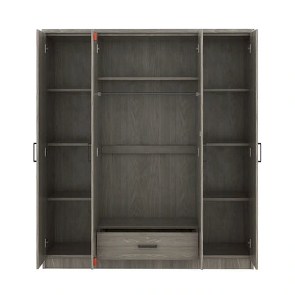 4-Door Wardrobe, Wood Free-Standing Cabinet Closet with Shelves and Drawer, Clothes Organizer for Bedroom Entryway - N/A
