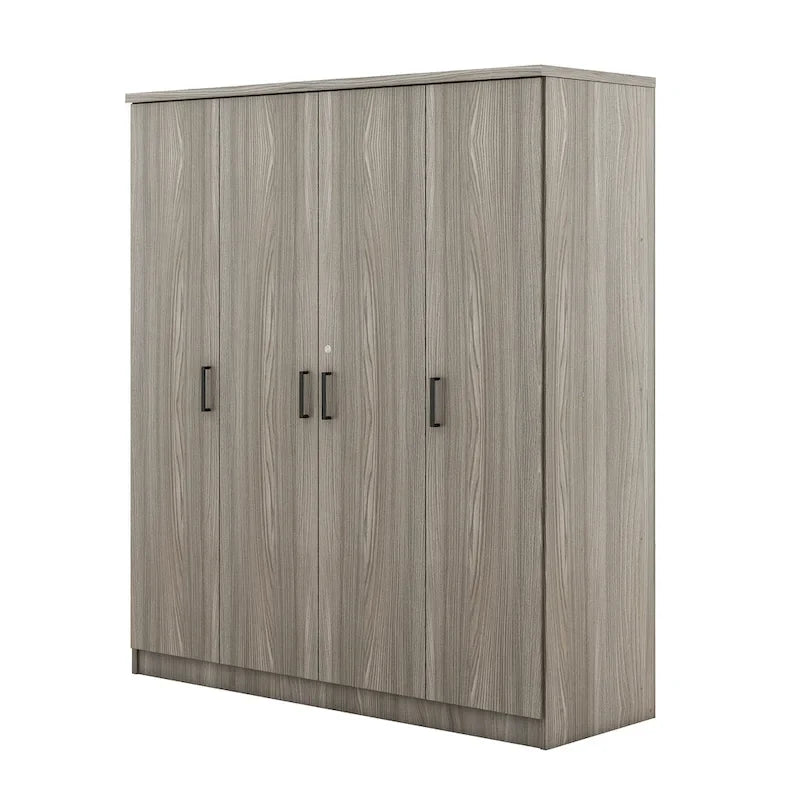 4-Door Wardrobe, Wood Free-Standing Cabinet Closet with Shelves and Drawer, Clothes Organizer for Bedroom Entryway - N/A