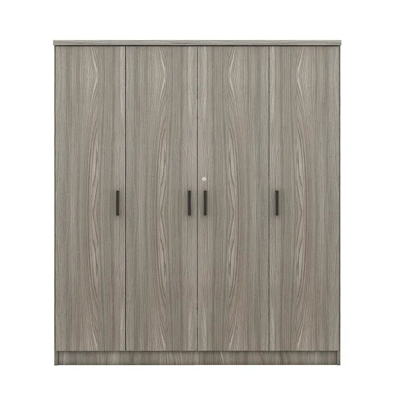 4-Door Wardrobe, Wood Free-Standing Cabinet Closet with Shelves and Drawer, Clothes Organizer for Bedroom Entryway - N/A