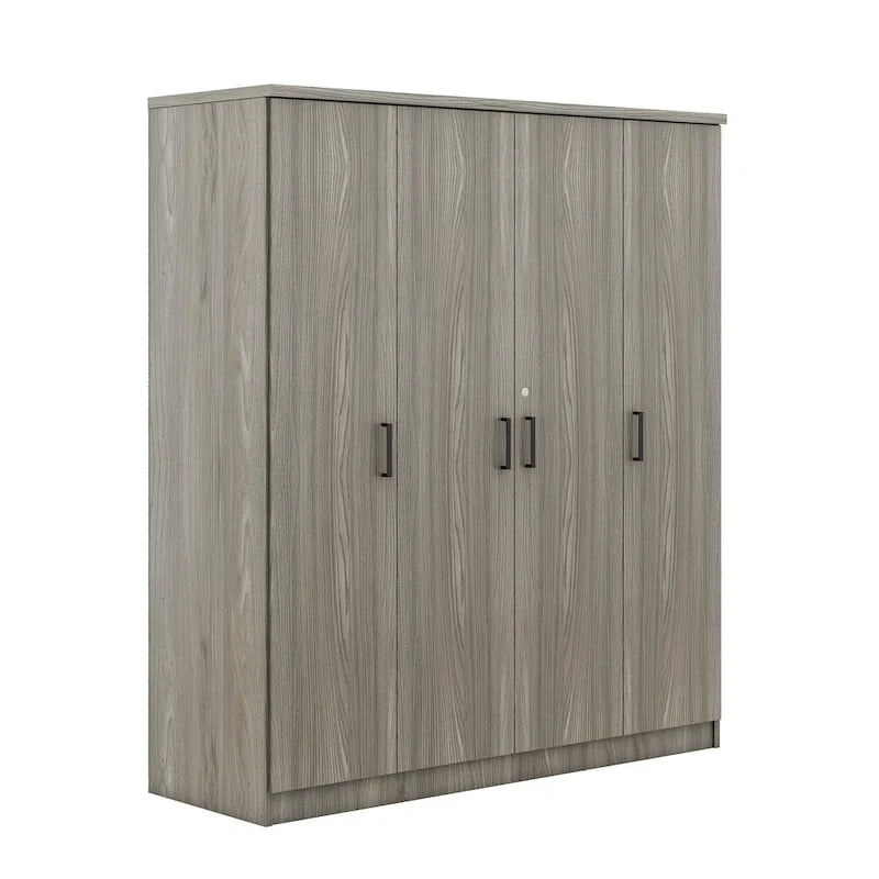 4-Door Wardrobe, Wood Free-Standing Cabinet Closet with Shelves and Drawer, Clothes Organizer for Bedroom Entryway - N/A