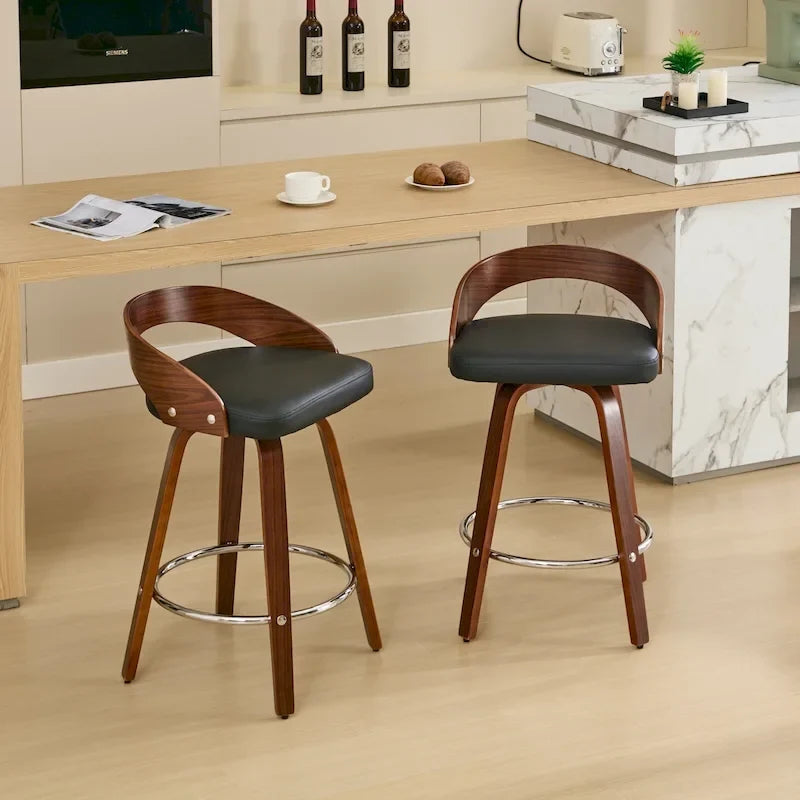 Counter Height Barstools Set of 2, Dining Chairs with Soft Cushion Seat, Kitchen Stool Island with Footstool and Low Back