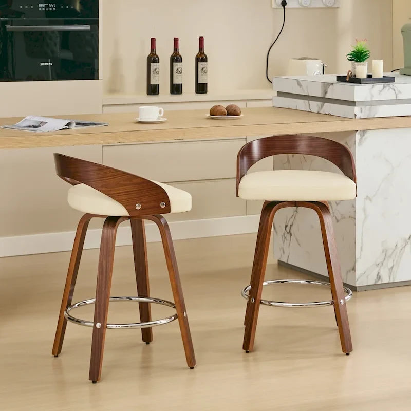 Counter Height Barstools Set of 2, Dining Chairs with Soft Cushion Seat, Kitchen Stool Island with Footstool and Low Back