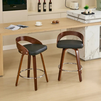 Counter Height Barstools Set of 2, Dining Chairs with Soft Cushion Seat, Kitchen Stool Island with Footstool and Low Back
