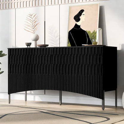 Buffet Cabinet with 4 Curved Bottom Doors, Sideboard Cabinet with Metal Legs, Console Table with Adjustable Shelf