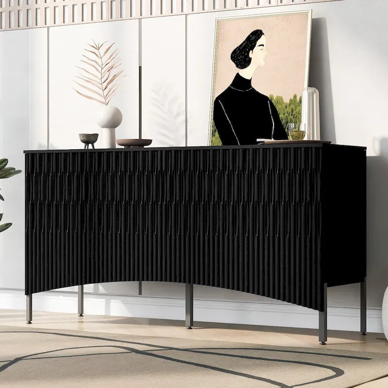 Buffet Cabinet with 4 Curved Bottom Doors, Sideboard Cabinet with Metal Legs, Console Table with Adjustable Shelf