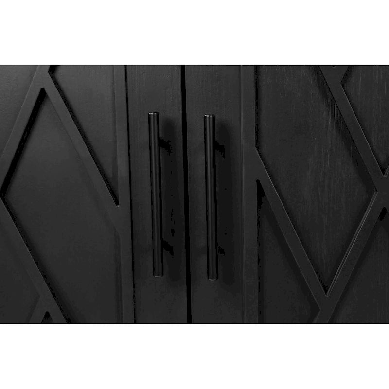 Wood Sideboard Cabinet with Pattern Door, Buffet Cabinet with Adjustable Shelves, Console Table with Solid Wood Legs