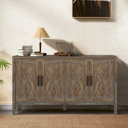 Wood Sideboard Cabinet with Pattern Door, Buffet Cabinet with Adjustable Shelves, Console Table with Solid Wood Legs