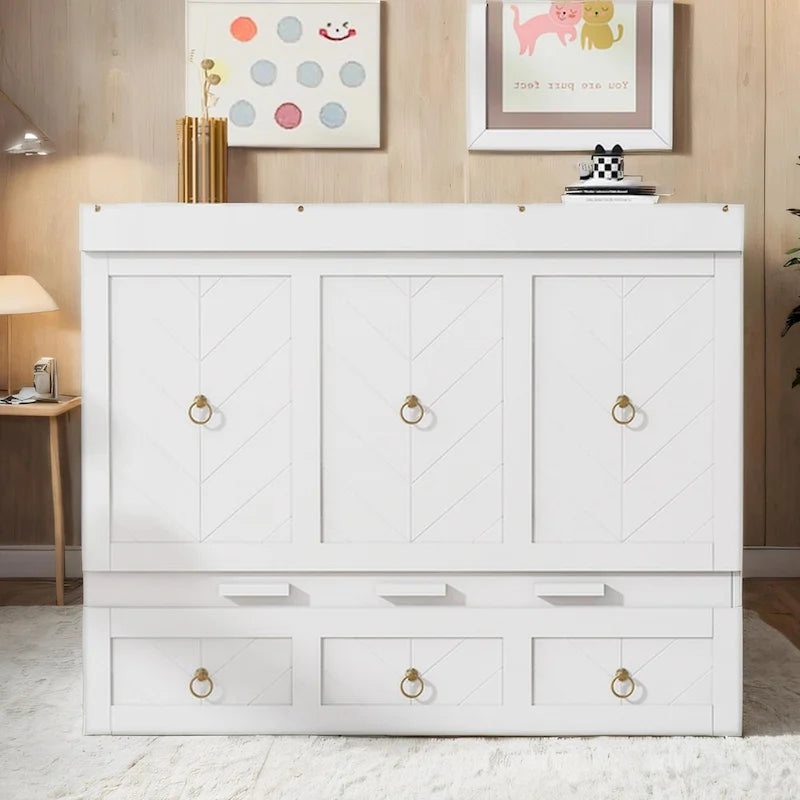 Queen Size Wood Murphy Bed with USB Port Module and Drawer