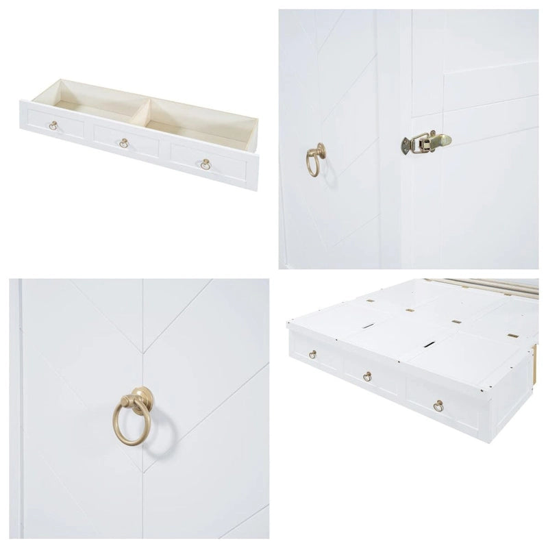 Queen Size Wood Murphy Bed with USB Port Module and Drawer