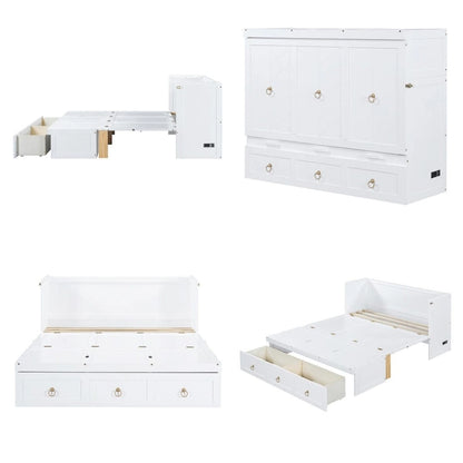 Queen Size Wood Murphy Bed with USB Port Module and Drawer