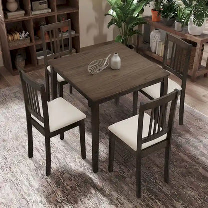 Kitchen Breakfast Nook Dining Table Chairs Set Square Wooden Dining Table Casual Dining Table with 4 Upholstered Dining Chairs