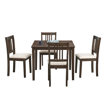 Kitchen Breakfast Nook Dining Table Chairs Set Square Wooden Dining Table Casual Dining Table with 4 Upholstered Dining Chairs