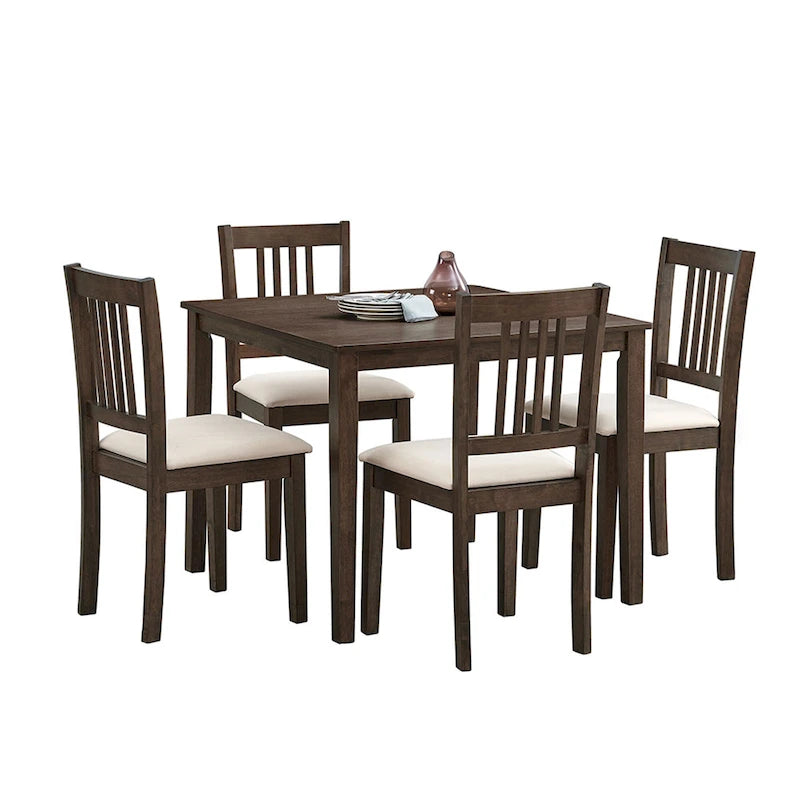 Kitchen Breakfast Nook Dining Table Chairs Set Square Wooden Dining Table Casual Dining Table with 4 Upholstered Dining Chairs