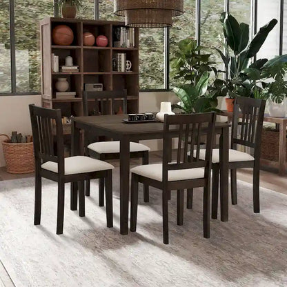 Kitchen Breakfast Nook Dining Table Chairs Set Square Wooden Dining Table Casual Dining Table with 4 Upholstered Dining Chairs