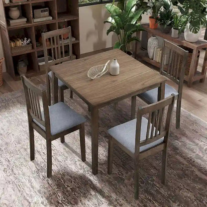 Kitchen Breakfast Nook Dining Table Chairs Set Square Wooden Dining Table Casual Dining Table with 4 Upholstered Dining Chairs