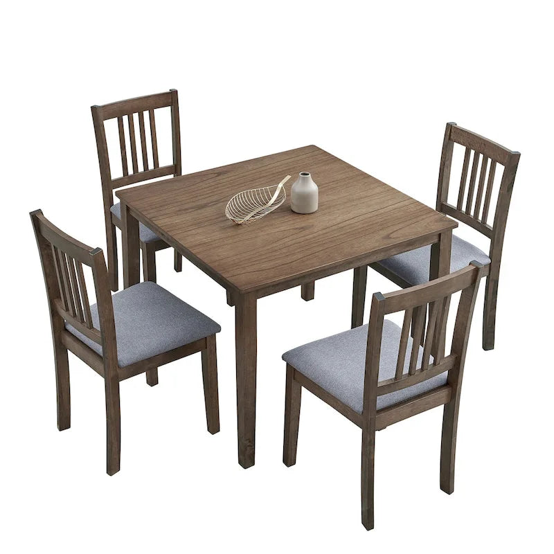Kitchen Breakfast Nook Dining Table Chairs Set Square Wooden Dining Table Casual Dining Table with 4 Upholstered Dining Chairs