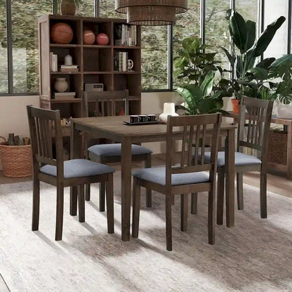 Kitchen Breakfast Nook Dining Table Chairs Set Square Wooden Dining Table Casual Dining Table with 4 Upholstered Dining Chairs