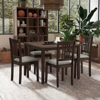 Kitchen Breakfast Nook Dining Table Chairs Set Square Wooden Dining Table Casual Dining Table with 4 Upholstered Dining Chairs