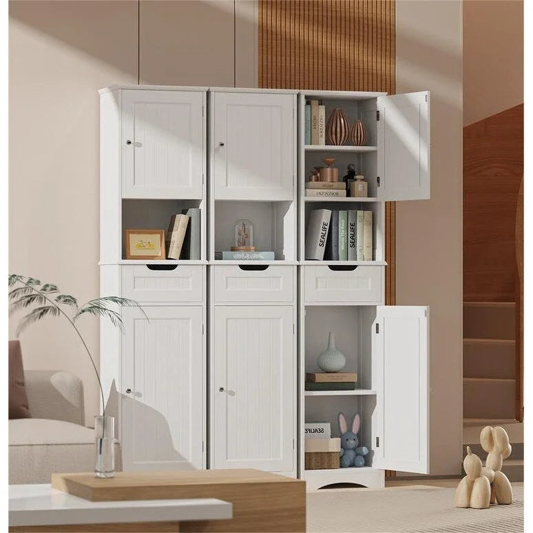 67 H Tall Bathroom Cabinet Narrow Linen Tower, Storage Cabinet with 2 Doors & Drawer