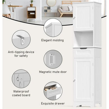 67 H Tall Bathroom Cabinet Narrow Linen Tower, Storage Cabinet with 2 Doors & Drawer