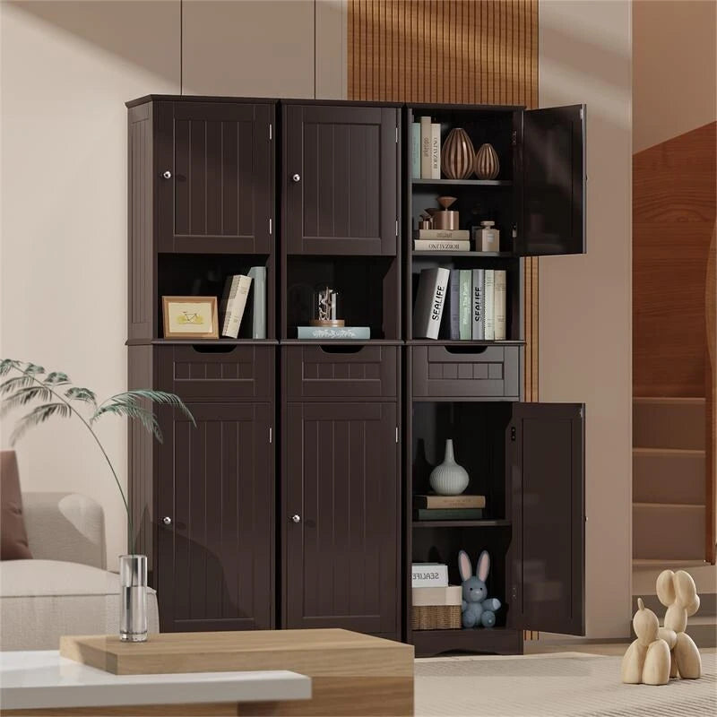 67 H Tall Bathroom Cabinet Narrow Linen Tower, Storage Cabinet with 2 Doors & Drawer