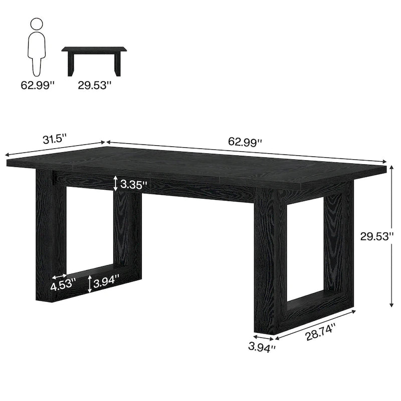 63-Inch Rectangular Wood Farmhouse Kitchen Dining Table for 4-6