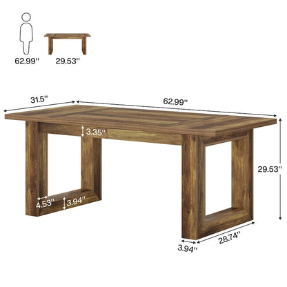 63-Inch Rectangular Wood Farmhouse Kitchen Dining Table for 4-6