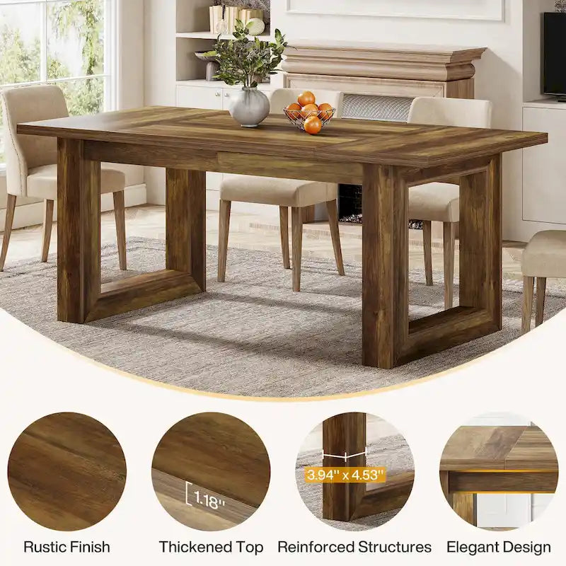 63-Inch Rectangular Wood Farmhouse Kitchen Dining Table for 4-6