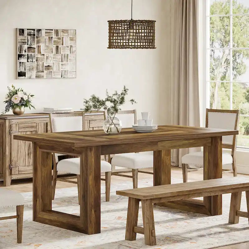 63-Inch Rectangular Wood Farmhouse Kitchen Dining Table for 4-6