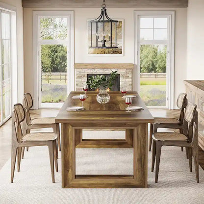 63-Inch Rectangular Wood Farmhouse Kitchen Dining Table for 4-6