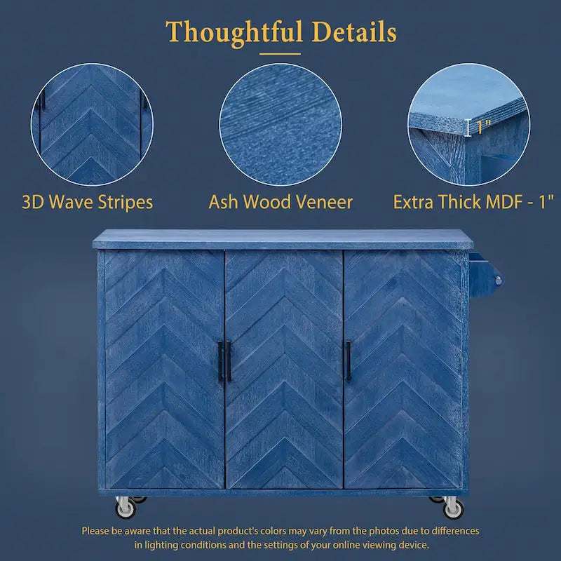 51.2W Kitchen Island with Drop Leaf, Farmhouse Kitchen Island on Wheels with Internal Storage Rack Rolling Kitchen Cart