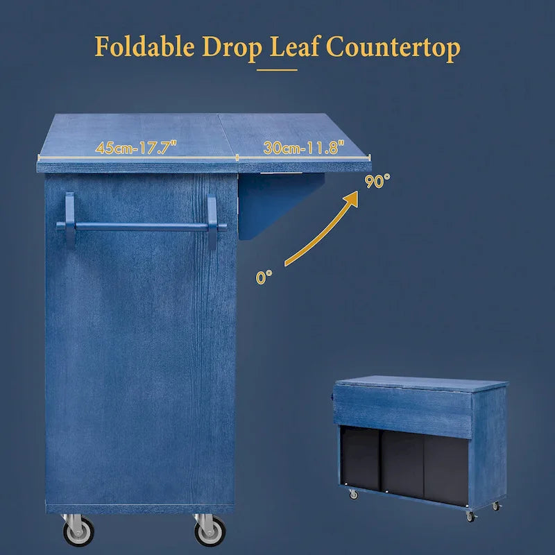 51.2W Kitchen Island with Drop Leaf, Farmhouse Kitchen Island on Wheels with Internal Storage Rack Rolling Kitchen Cart