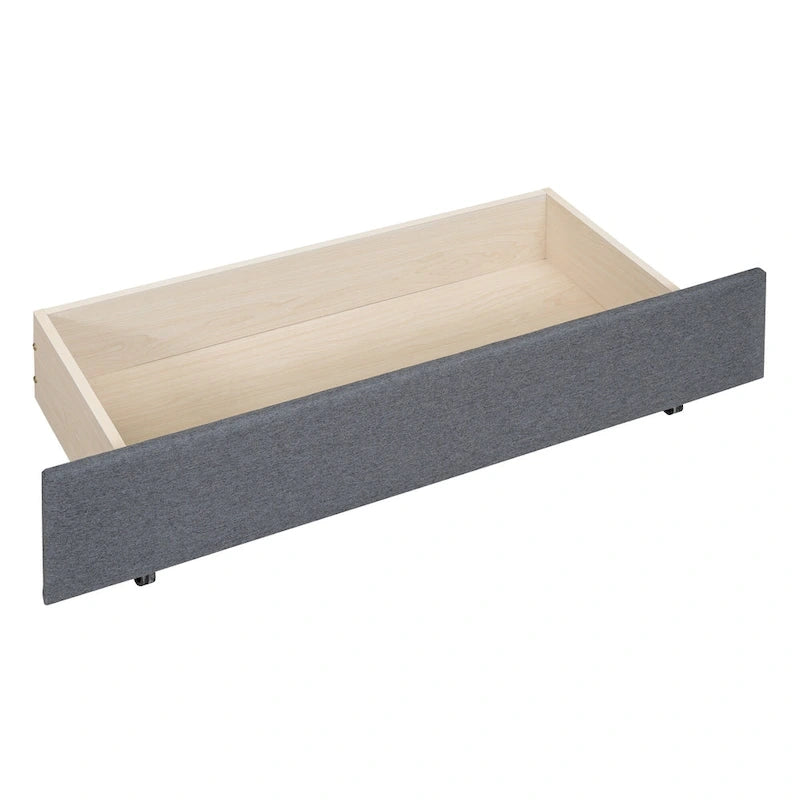 Linen Upholstered Platform Bed Vertical Lines Headboard with Nailhead Trim, Wood Panel Bed Frame 2 Drawers & Trundle Bed