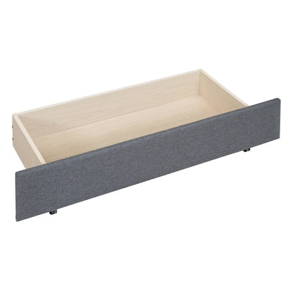 Linen Upholstered Platform Bed Vertical Lines Headboard with Nailhead Trim, Wood Panel Bed Frame 2 Drawers & Trundle Bed