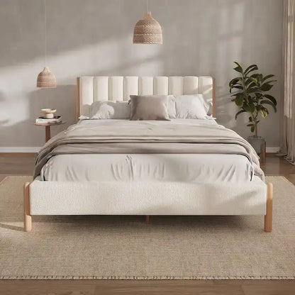 Luxurious Upholstered Bed Frame with Sturdy Wooden Legs