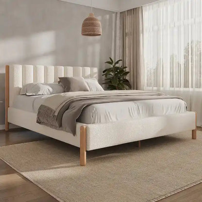 Luxurious Upholstered Bed Frame with Sturdy Wooden Legs