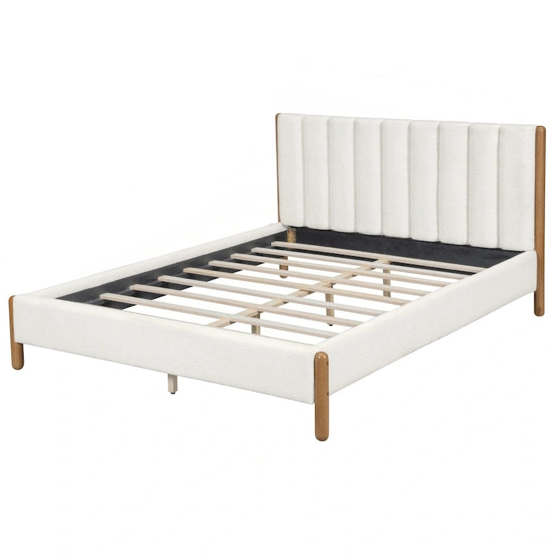 Luxurious Upholstered Bed Frame with Sturdy Wooden Legs
