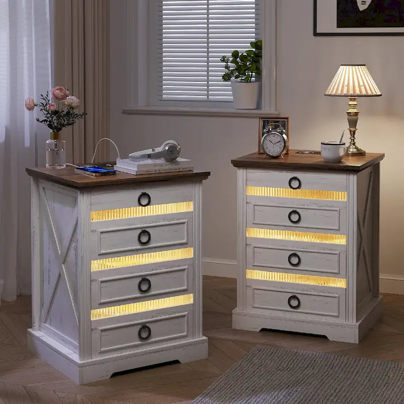 2-Drawer Nightstand With Charging Station and Gun Drawer (Set of 2)