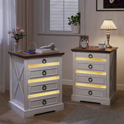 2-Drawer Nightstand With Charging Station and Gun Drawer (Set of 2)