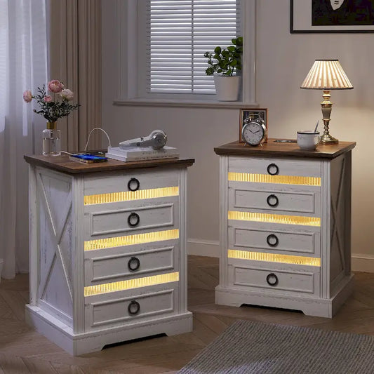2-Drawer Nightstand With Charging Station and Gun Drawer (Set of 2)
