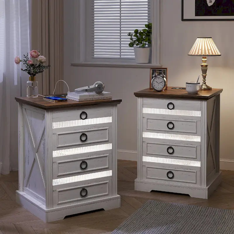 2-Drawer Nightstand With Charging Station and Gun Drawer (Set of 2)