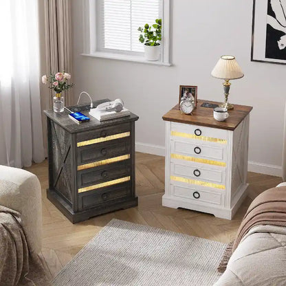 2-Drawer Nightstand With Charging Station and Gun Drawer (Set of 2)