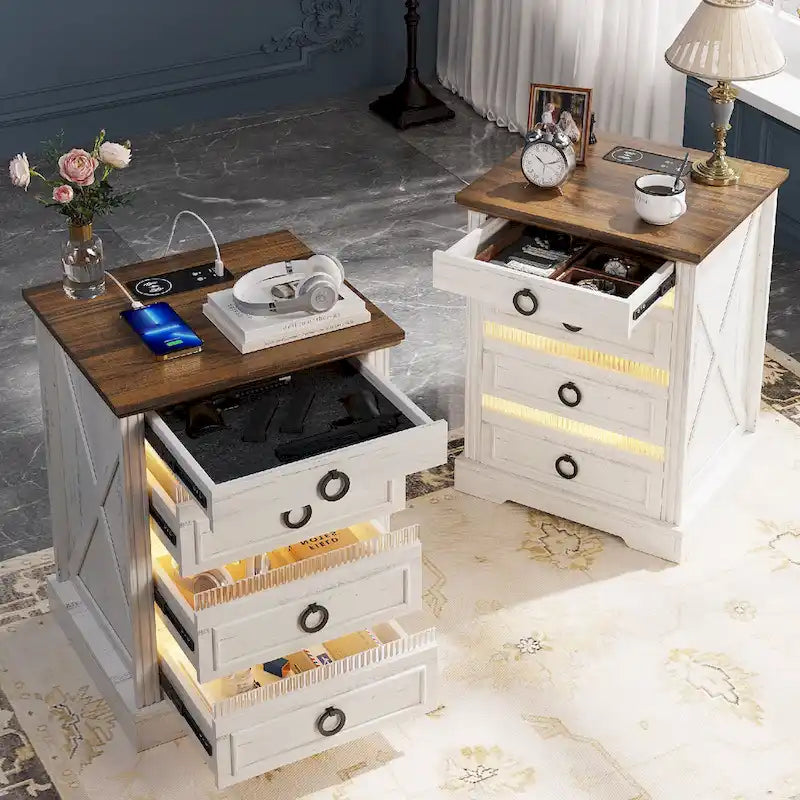2-Drawer Nightstand With Charging Station and Gun Drawer (Set of 2)