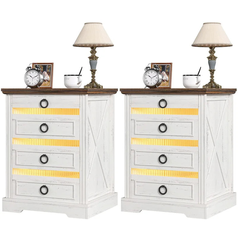 2-Drawer Nightstand With Charging Station and Gun Drawer (Set of 2)